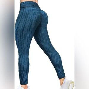 BoomBooty Dark Teal Textured Scrunch Ruched Leggings 🆕